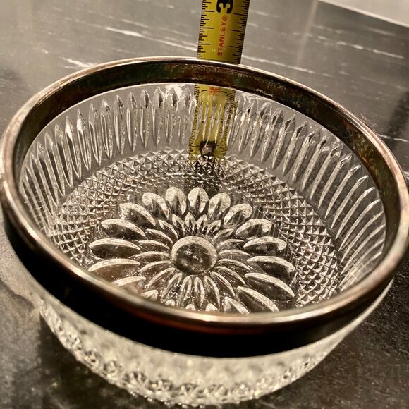 Vintage Cut Glass Bowl Sterling Silver Plated Rim c1920 FB England Rogers - Picture 4 of 7